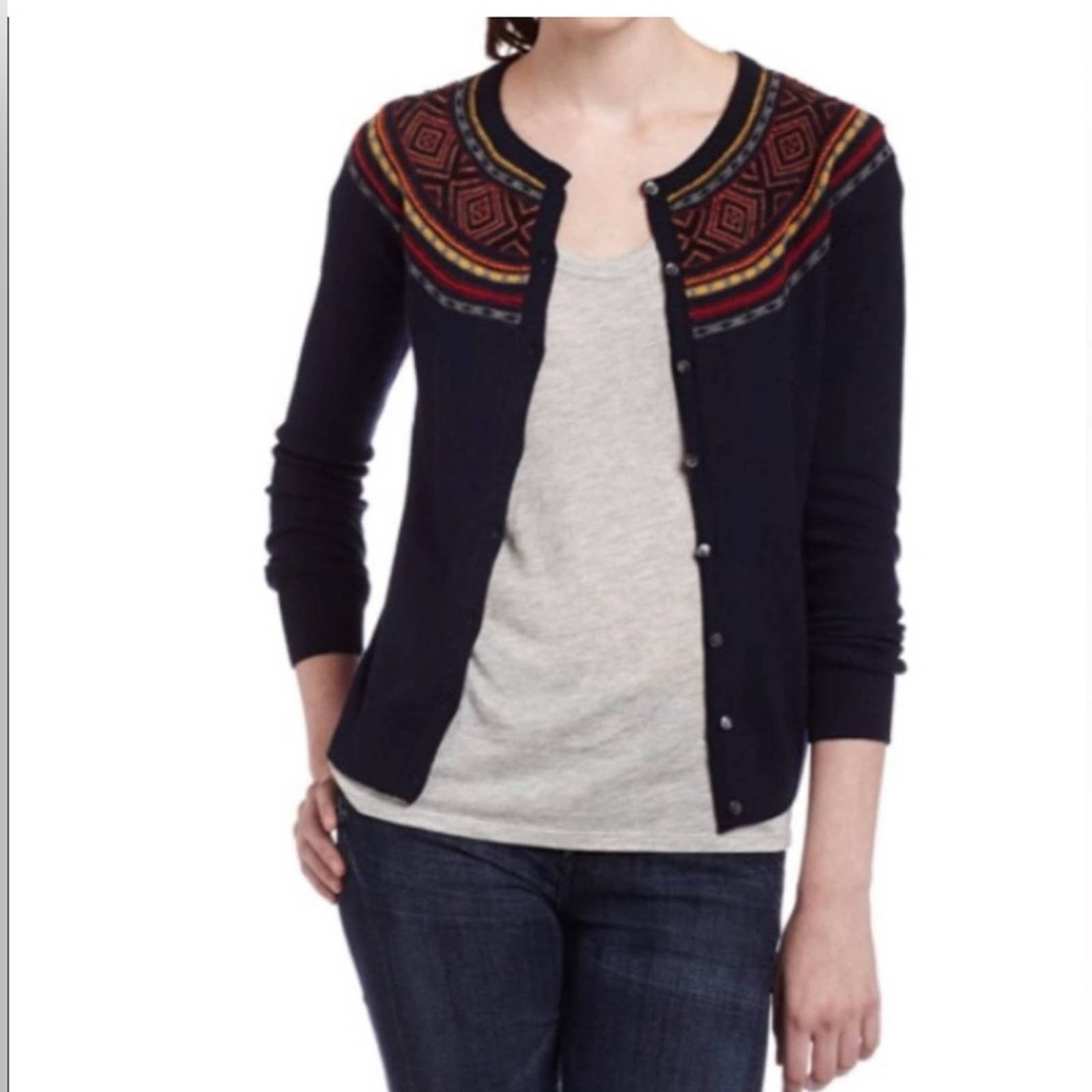Lucky Brand Wool Fair Isle Beaded Cardigan